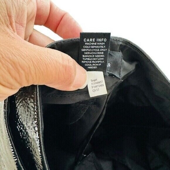 WHO What Wear High Waisted Belted Shiny Faux Leather Black Pants Size 2 - Picture 9 of 10